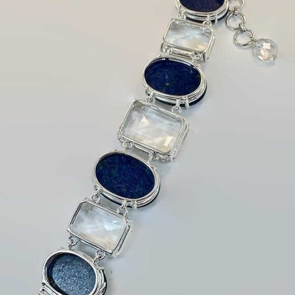 Lapis Bracelet, Sterling Bracelet, Quartz, Big Stones, Statement, Wide, Vintage - Picture 7 of 7